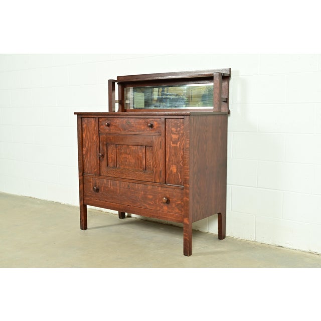 Early 20th Century Stickley Brothers Style Antique Mission Oak Arts & Crafts Sideboard or Bar Cabinet, Circa 1910 For Sale - Image 5 of 15