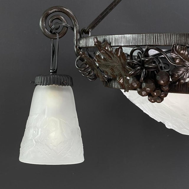 Art Deco Wrought Iron Ceiling Lamp from Muller Freres, Luneville, 1930s For Sale - Image 13 of 14