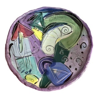 1980s Art Pottery Studio Ceramic Centerpiece Bowl Signed Pop Art Memphis Style For Sale