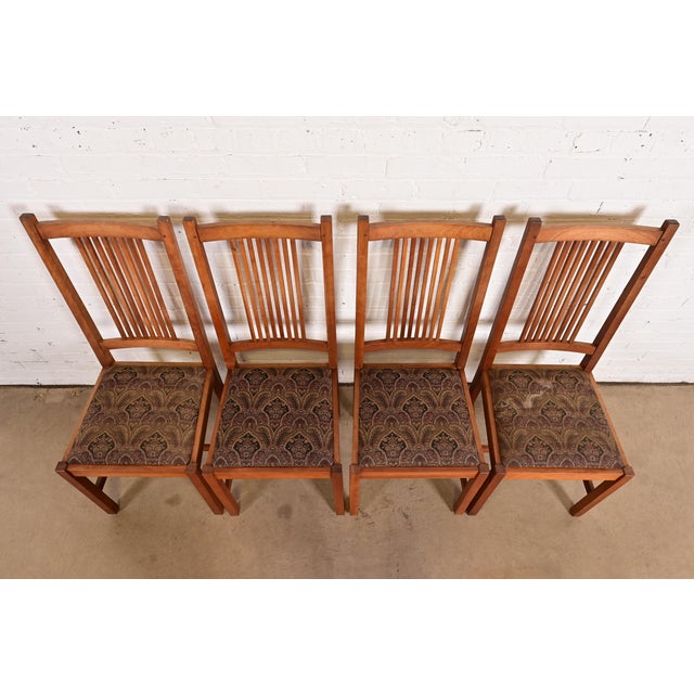 1990s Stickley Mission Arts & Crafts Cherry Wood Spindle Back Dining Chairs, Set of Four For Sale - Image 5 of 14