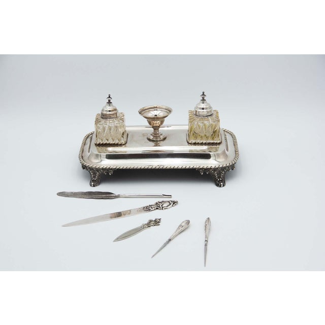 Silver Inkwell with Cut Glass Tanks, Set of 8 For Sale - Image 9 of 9