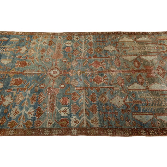 Antique Malayer Hand-Knotted Wool Rug - Distressed Muted Slate Blue & Terracotta For Sale - Image 4 of 9