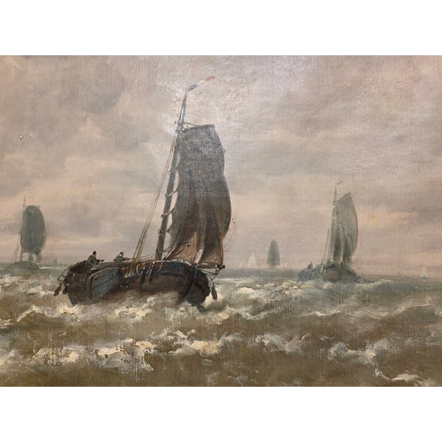 Dutch Artist, Boats at Sea, 1800s, Oil on Canvas For Sale - Image 11 of 14