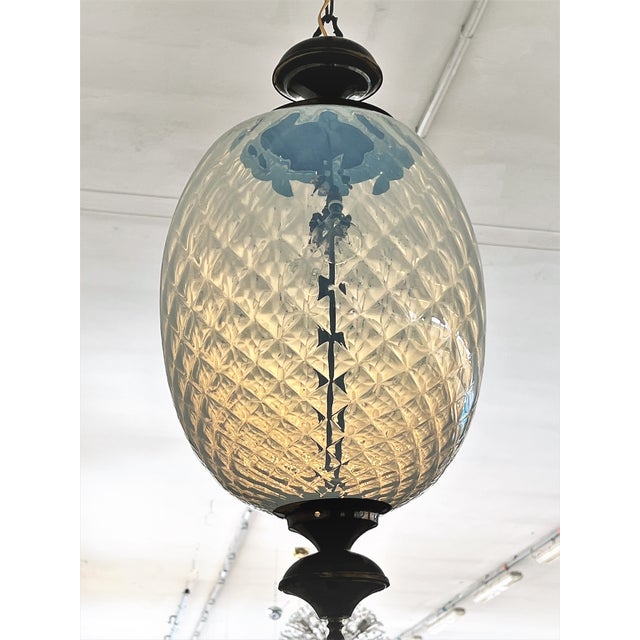 Italian Pendant Light in Brass and Opaline Textural Murano Glass, 1970 For Sale - Image 11 of 18