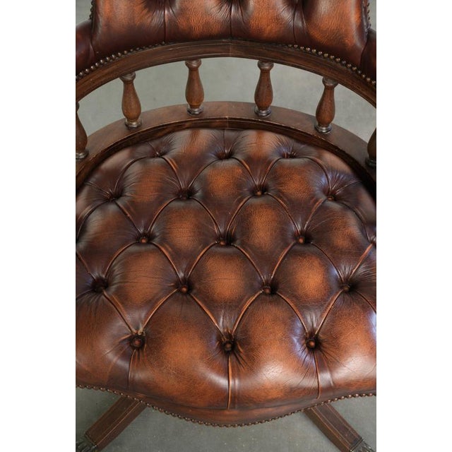 English Cowhide Chesterfield Swivel and Tilt Button Office Chair For Sale - Image 6 of 16