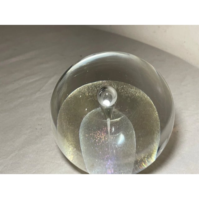 1980s Rw Stephen Iridescent Hand Blown Art Studio Glass Paperweight Teardrop Sphere For Sale - Image 10 of 14