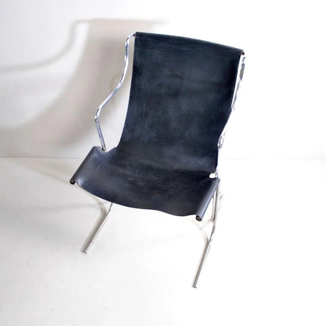 Mid-Century Modern Leather Rocking Chair with Steel Structure, 1960s For Sale - Image 3 of 8