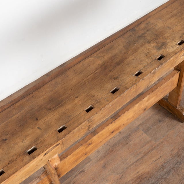 Early 20th Century Early 20th Century Rustic Narrow Carpenter's Workbench Console Table For Sale - Image 5 of 15