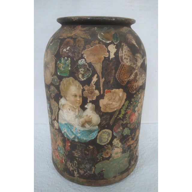 Victorian Scrap Decoupage Earthenware Jug Victorian Folk Art For Sale - Image 3 of 13