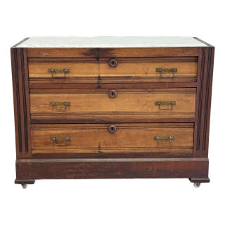 Antique Beveled Marble Top Wood Three Drawer Eastlake Commode For Sale