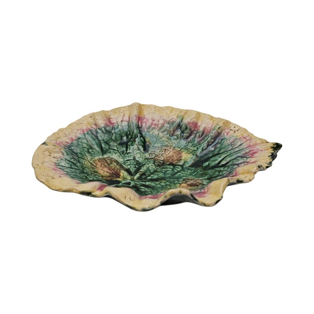 Victorian Griffin Smith & Hill Etruscan Majolica Begonia Leaf Plate 9.25" For Sale - Image 3 of 14