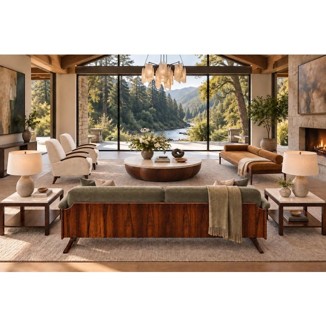 Brazilian Modern Sculpted Sofa in Rosewood & Celadon Mohair by Novo Rumo, Brazil, 1960s — Lot 365 For Sale - Image 10 of 18