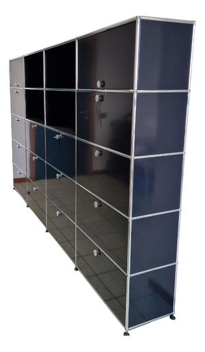 4-Module Bookcase in Chromed Metal and Blue Iron from USM Haller, 1970s