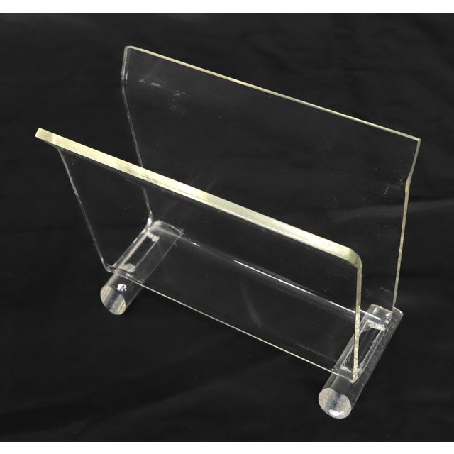 20th C. Mid-Century Modern Bent Lucite & Chrome Paper Basket & Letter Holder For Sale - Image 10 of 12