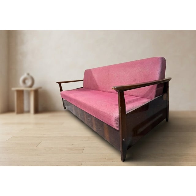 Maroon Mid-Century Modern Burgundy Folding Sofa Bed from Edmund Homa, Czechoslovakia, 1960s For Sale - Image 8 of 15