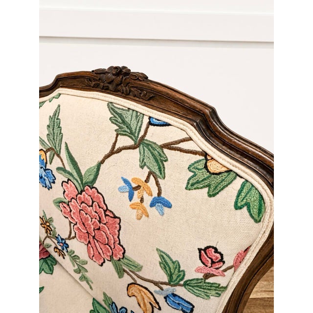 Pair of Vintage Floral Needlepoint Armchairs | Louis XV Style For Sale - Image 4 of 8