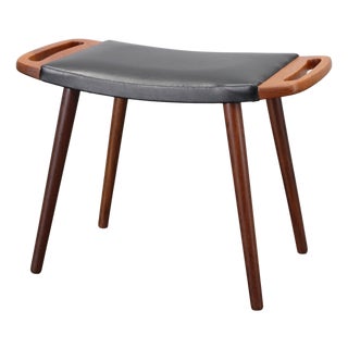 Mid-Century Danish Teak and Leatherette Stool by Hans J. Wegner, 1960s For Sale