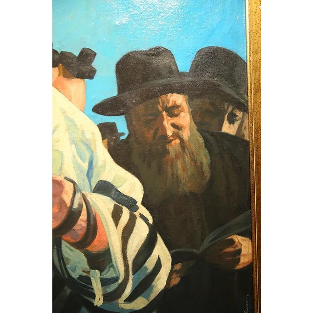Isidor Kaufmann (Hungarian, 1853-1921) oil on canvas glued on board 38x38.5" frame 40x40 Jewish men gathered