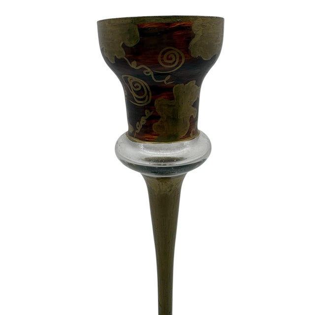 Set of 3 Vintage Rebecca Rish Hand Painted Candlesticks For Sale - Image 4 of 14