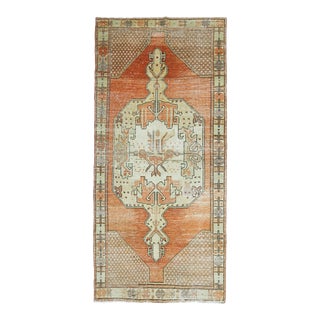 1970s Vintage Turkish Hand-Knotted Wool Cotton Orange Area Rug For Sale