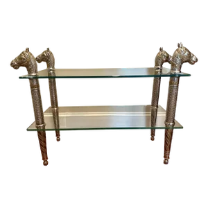 Mid 20th Century Vintage Moroccan Horse Head Two Tiered Side Table