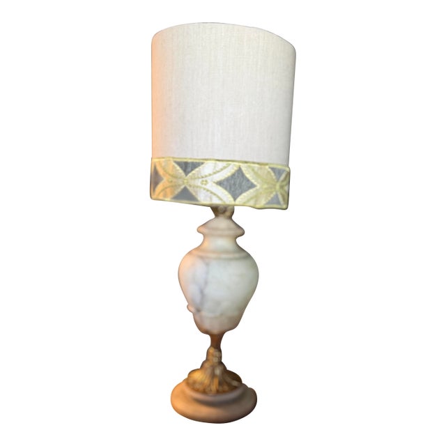 Mid 20th Century Alabaster Table Lamp With Custom Shade For Sale