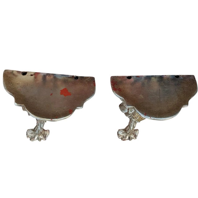 Vintage Silver and Gold Leafed Plaster Pineapple Decorative Wall Brackets- A Pair For Sale - Image 13 of 16