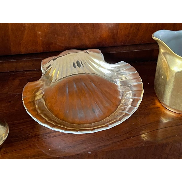 1910s 4 Gold Porcelain Antique Salt Pepper Shakers and Creamer - 6pcs For Sale - Image 4 of 11