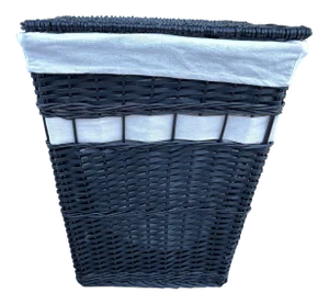 Black Woven Wicker Laundry Hamper with Lining