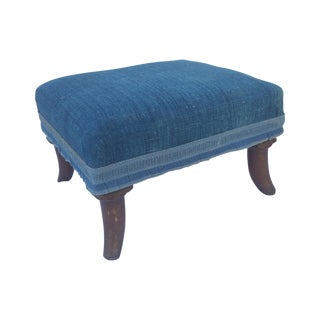 Handspun Indigo Victorian Foot Stool For Sale