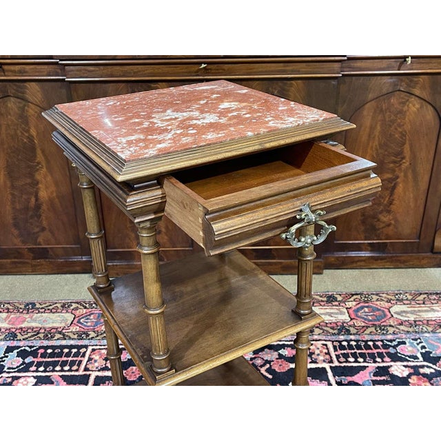 Early 20th Century Henri II Style Walnut Side Table with Marble Top For Sale - Image 4 of 11