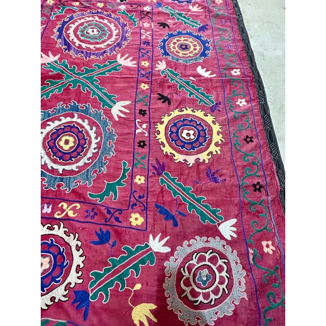 Late 19th Century Silk Embroidery Suzani For Sale - Image 4 of 6