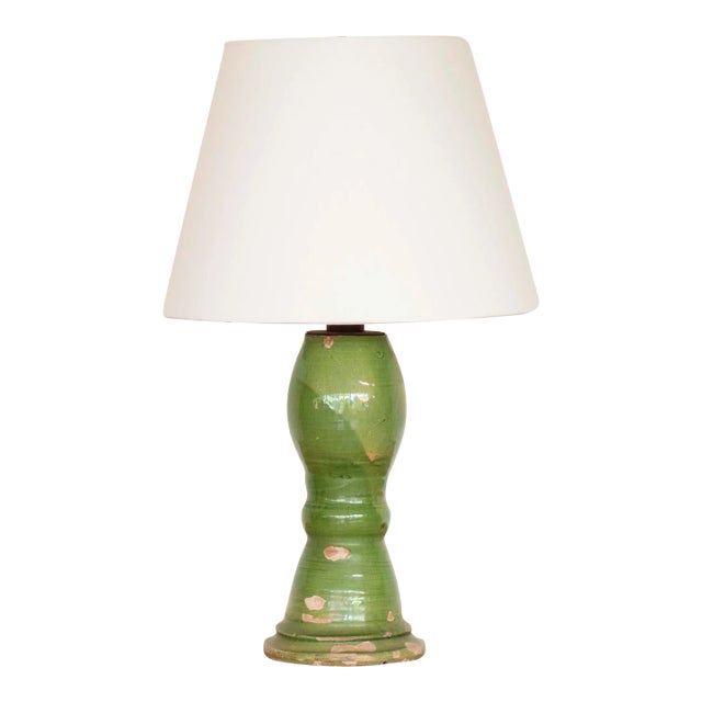 19th Century Spanish Terracotta Green Glaze Lamp For Sale