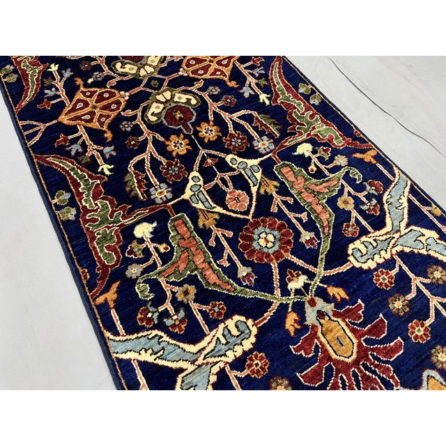 Blue Afghan Sultani Natural Dye Wool Runner Rug, Persian Bijar Design, 2′9″ × 13′2″ For Sale - Image 6 of 18