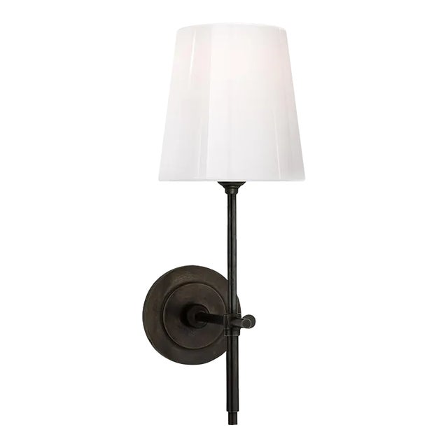 Thomas O'Brien for Visual Comfort Signature Bryant Sconce in Bronze with White Glass Shade For Sale