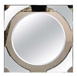 Postmodern Round Mirror on Rectangular Glass Frame For Sale