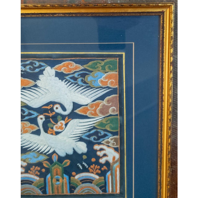 19th Century Korean Dynasty Silk Embroidered Rank Badge With Cranes For Sale - Image 4 of 9