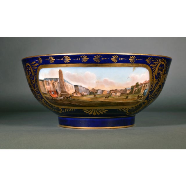 Illustration French Porcelain Mazarine Blue-Ground Punch Bowl With London View and Botanical Interior For Sale - Image 3 of 12