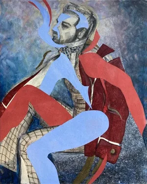 Original Abstract Figurative Collage on Canvas, "Shape Shifter by Kathleen Ney
