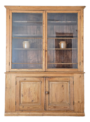 Grand Antique English Pine Cabinet With Glass Doors - Circa 1890