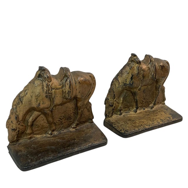 Vintage Cast Iron Grazing Horse Bookends - A Pair For Sale - Image 6 of 10