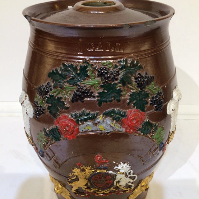 A wonderful 19th Century English earthenware one-gallon spirit barrel. Originally used to hold spirits, today it is a...