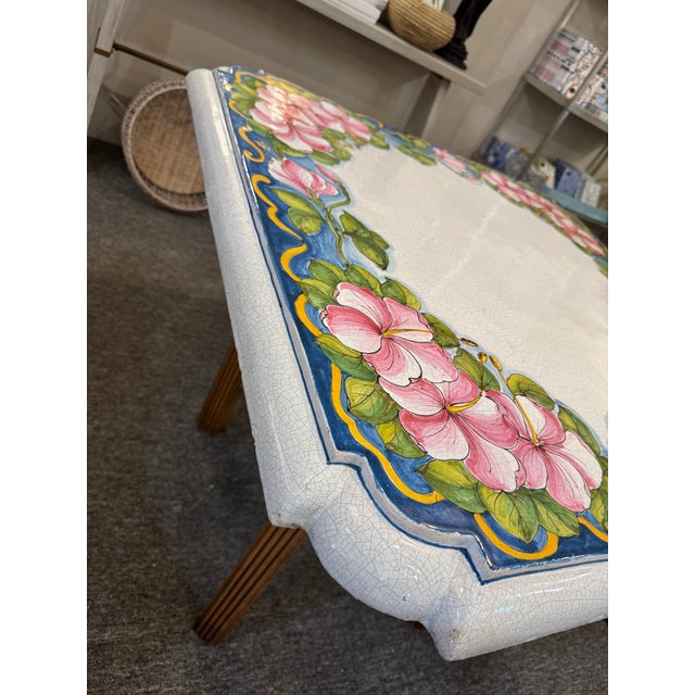 Rustic European Vintage Italian Floral Concrete Table For Sale - Image 3 of 10