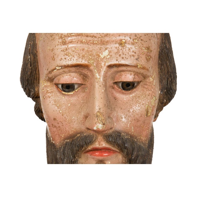18th Century Spanish Colonial Polychromed Carved Wood Santos Sculpture For Sale - Image 13 of 18