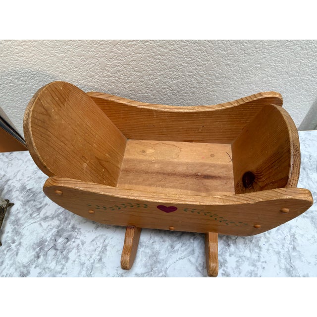 Tan Vintage Handcrafted Wooden Decor Cradle Vessel For Sale - Image 8 of 11