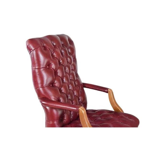 Wood Chesterfield Style Tufted Leather High Back Executive Office Chair For Sale - Image 7 of 13
