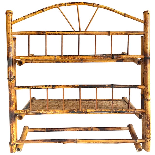 Gabriella Crespi Vintage Burnt Bamboo Wall Shelf With Towel Rack in the French Colonial Style For Sale - Image 4 of 8