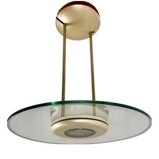 Pendant Lamp in Brass and Nile Green Murano Glass, 1960s For Sale