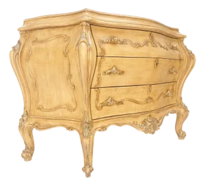 Carved Scrolls Decorated Painted French Bombay Style 3 Drawers Console Dresser