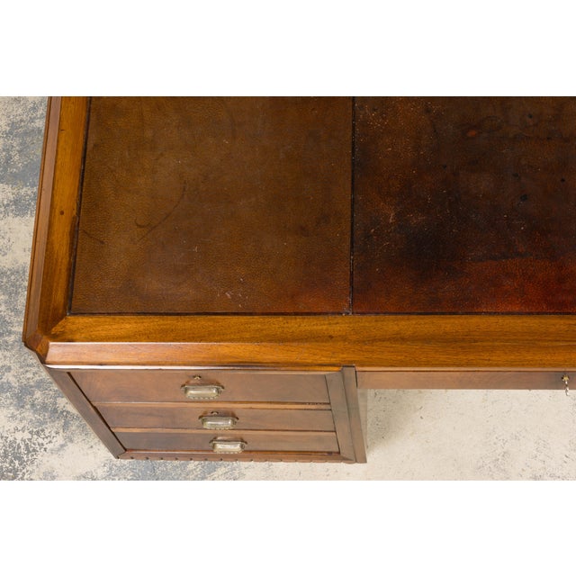 1930s French Art Deco Walnut Partner Desk With Leather Top For Sale - Image 4 of 18